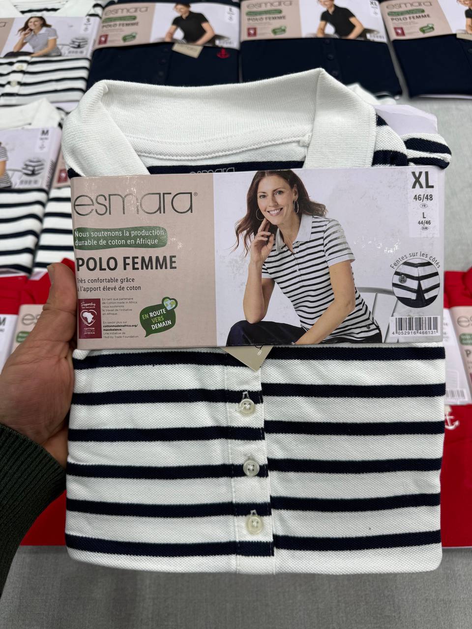 پلوشرت زنانه esmara اصل – مدل POLO FEMME، طرح راه‌راه و ساده، ۱۰۰٪ پنبه، کیفیت عالی